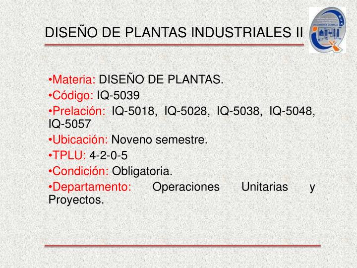 dise o de plantas industriales ii