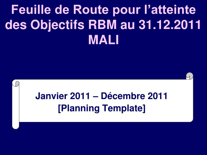 feuille de route pour l atteinte des objectifs rbm au 31 12 2011 mali