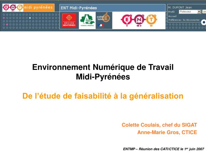 environnement num rique de travail midi pyr n es de l tude de faisabilit la g n ralisation