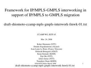 CCAMP WG, IETF 65 Mar. 24, 2006 Kohei Shiomoto (NTT) Dimitri Papadimitriou (Alcatel)