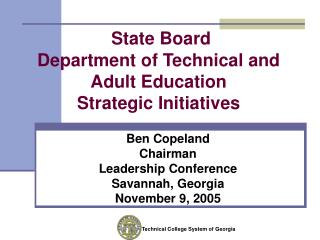 State Board Department of Technical and Adult Education Strategic Initiatives
