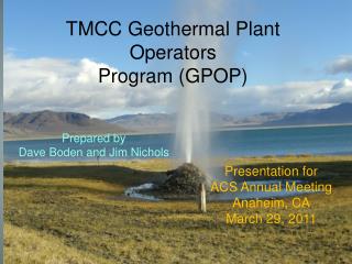 TMCC Geothermal Plant Operators Program (GPOP)