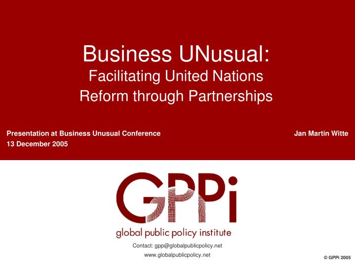 business unusual facilitating united nations reform through partnerships