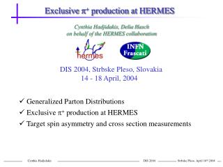 Exclusive p + production at HERMES