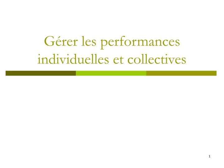 g rer les performances individuelles et collectives