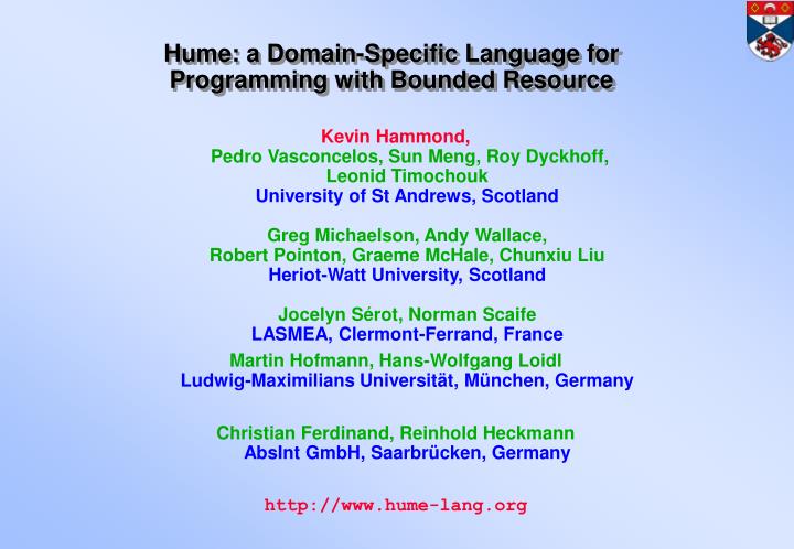 hume a domain specific language for programming with bounded resource