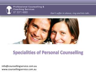 Proofessional Counselling & Coaching Services - Specialities