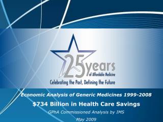 Economic Analysis of Generic Medicines 1999-2008 $734 Billion in Health Care Savings