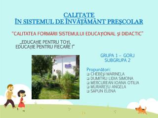calitate n sistemul de nv m nt pre colar