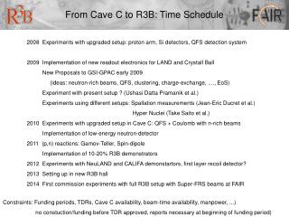 From Cave C to R3B: Time Schedule