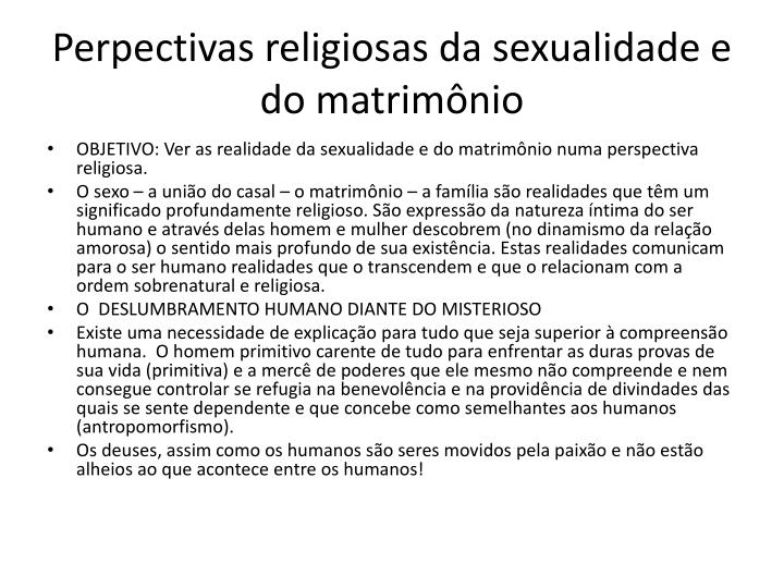 perpectivas religiosas da sexualidade e do matrim nio