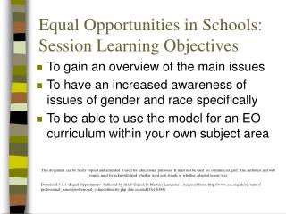 Equal Opportunities in Schools: Session Learning Objectives