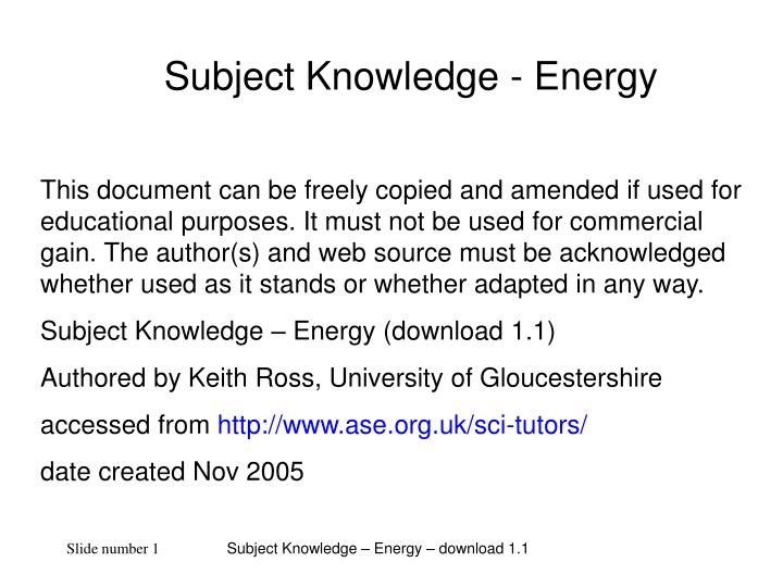 subject knowledge energy
