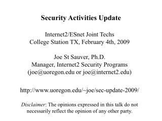 Security Activities Update