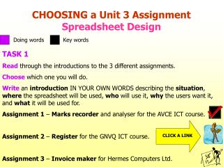 CHOOSING a Unit 3 Assignment Spreadsheet Design