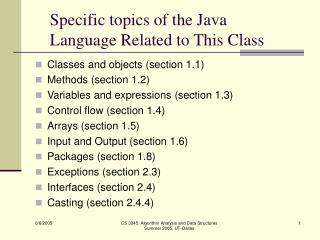 Specific topics of the Java Language Related to This Class