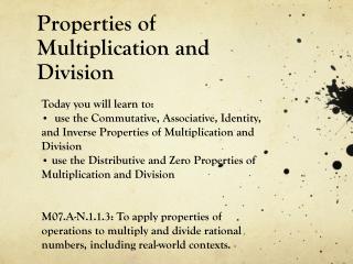 Properties of Multiplication and Division