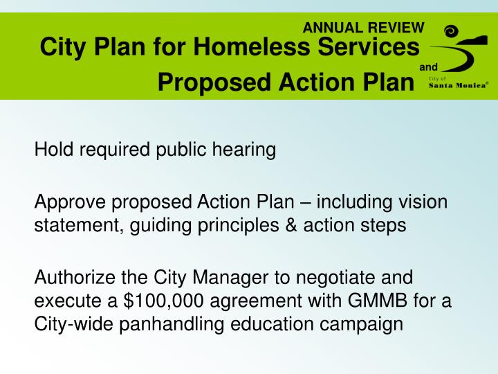 annual review city plan for homeless services and proposed action plan