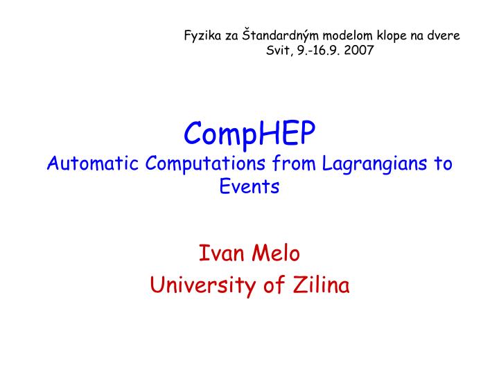 comphep automatic computations from lagrangians to events