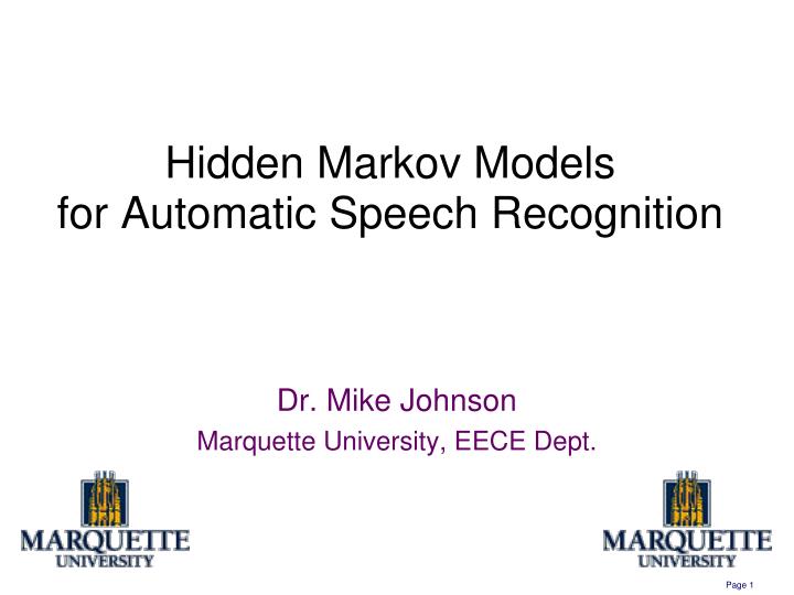 hidden markov models for automatic speech recognition