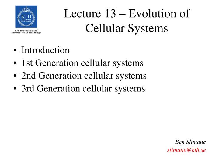 lecture 13 evolution of cellular systems