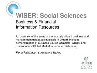WISER: Social Sciences Business &amp; Financial Information Resources