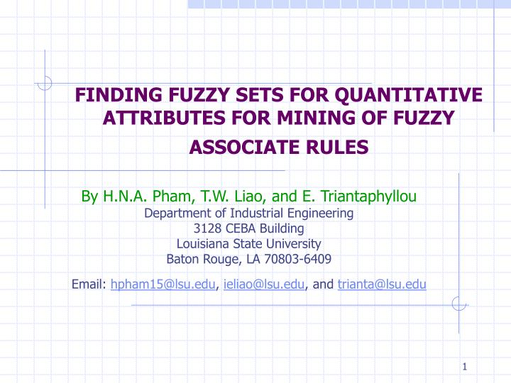 finding fuzzy sets for quantitative attributes for mining of fuzzy associate rules