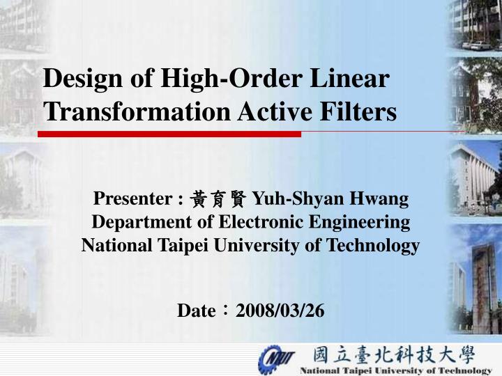 design of high order linear transformation active filters