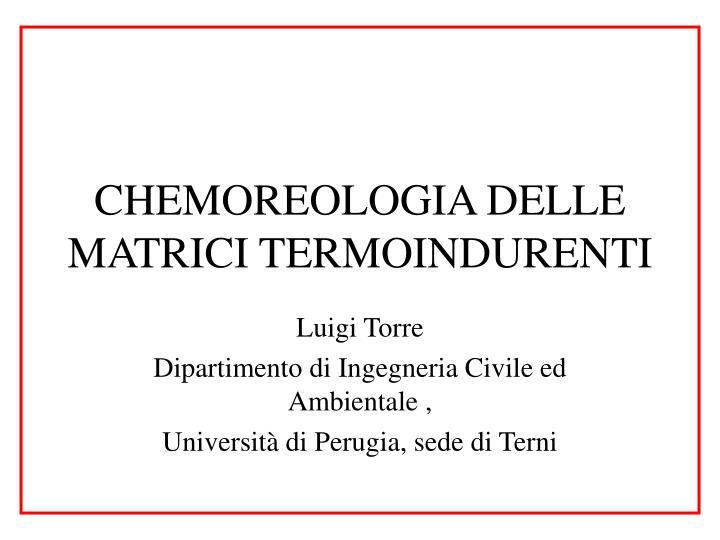 chemoreologia delle matrici termoindurenti