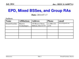 EPD, Mixed BSSes , and Group RAs