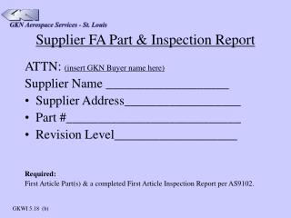 Supplier FA Part &amp; Inspection Report