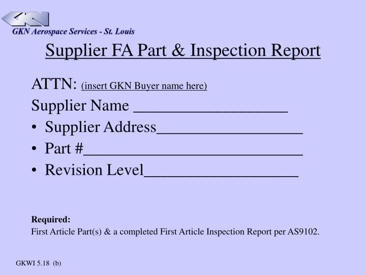 supplier fa part inspection report