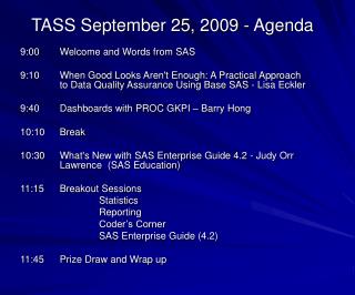 TASS September 25, 2009 - Agenda