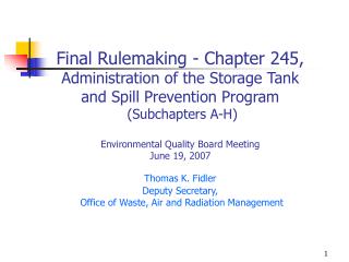 Final Rulemaking - Chapter 245 Background