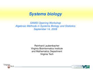 Reinhard Laubenbacher Virginia Bioinformatics Institute and Mathematics Department Virginia Tech