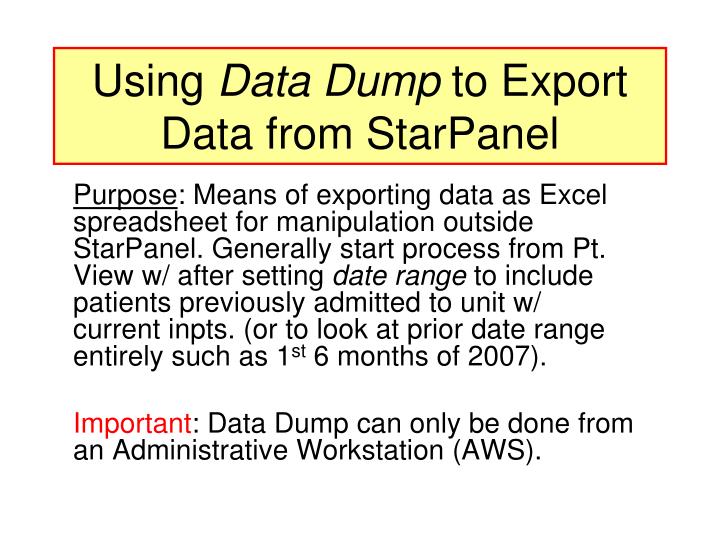 using data dump to export data from starpanel