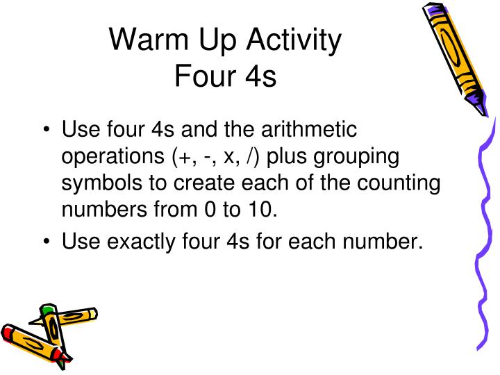 warm up activity four 4s
