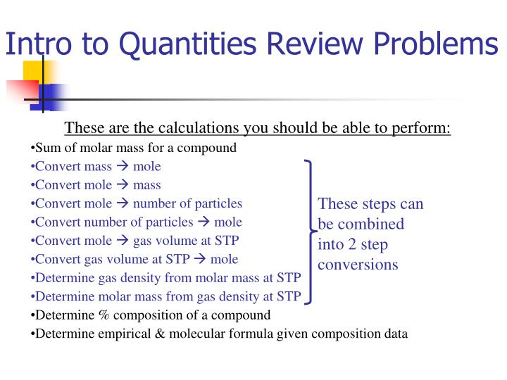 intro to quantities review problems