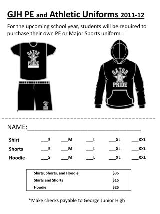 GJH PE and Athletic Uniforms 2011-12