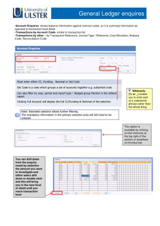 General Ledger enquires