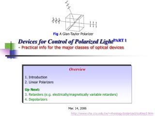 Overview 1. Introduction 2. Linear Polarizers Up Next: