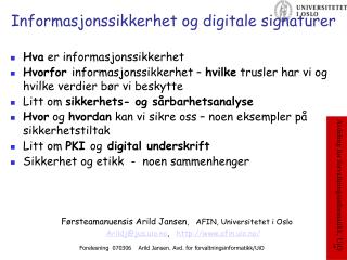 informasjonssikkerhet og digitale signaturer
