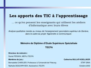 les apports des tic l apprentissage