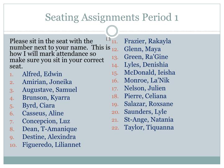 seating assignments period 1