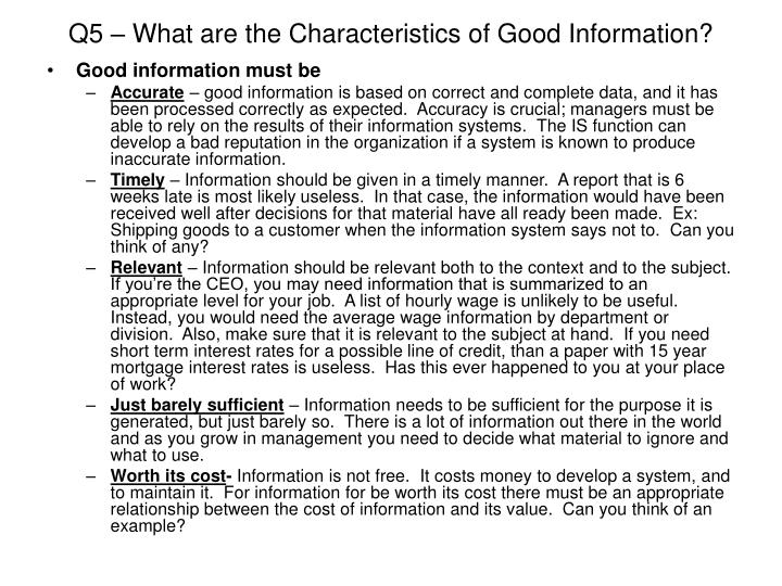 q5 what are the characteristics of good information