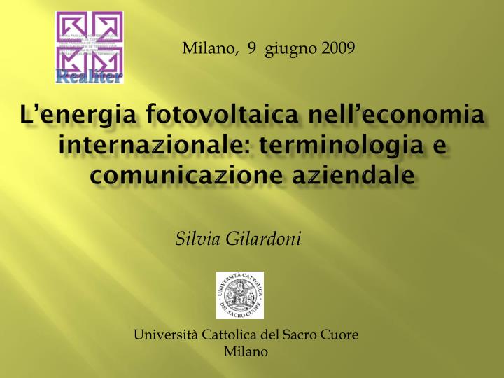 l energia fotovoltaica nell economia internazionale terminologia e comunicazione aziendale