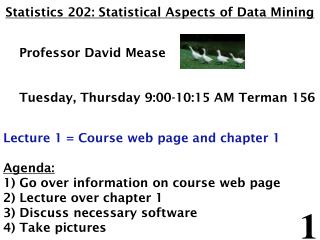 Statistics 202: Statistical Aspects of Data Mining Professor David Mease