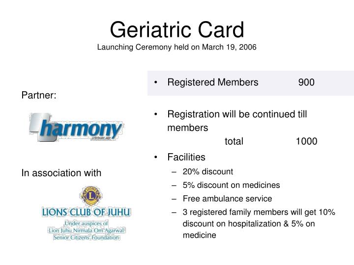 geriatric card launching ceremony held on march 19 2006