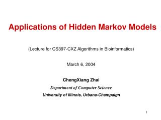 Applications of Hidden Markov Models