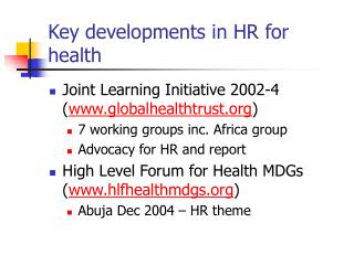 Key developments in HR for health